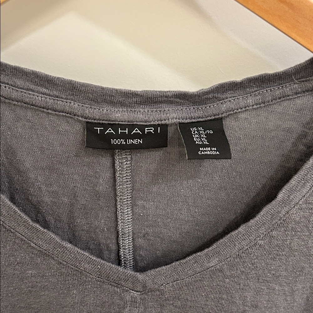 Tahari Dark Gray Short Sleeve V-Neck Tee - Picture 2 of 7